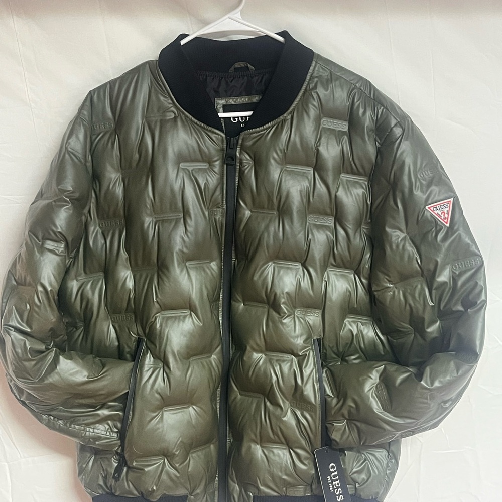 GUESS Olive Green Quilted Bomber Jacket